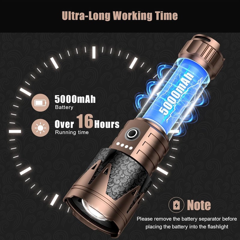 SkyFire Rechargeable Flashlights High Lumens with Ignition Lens,5000 Super Bright Tactical Flashlight,Zoomable,6Modes,Waterproof Flash Light for Camping Essentials,Outdoor,Home Emergency-Upgraded - Image 4